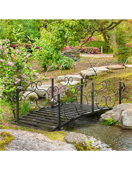 Outsunny 184cm Metal Arch Garden Garden Bridge, Safety Siderails, Arc Footbridge for Garden Creek, Stream, Pond, Black - pic 200880 | FastDaddyshop