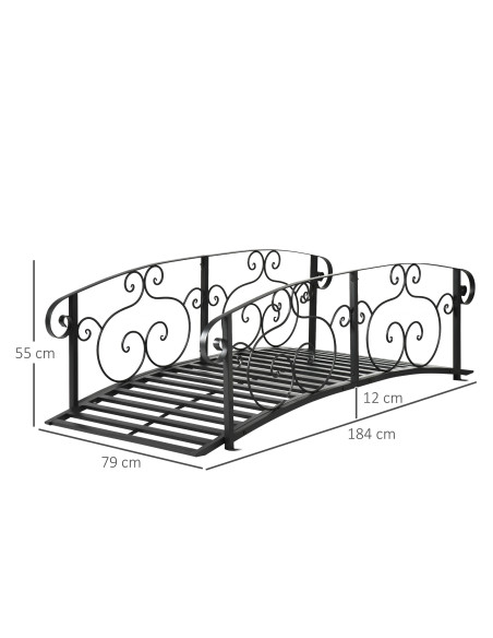 Outsunny 184cm Metal Arch Garden Garden Bridge, Safety Siderails, Arc Footbridge for Garden Creek, Stream, Pond, Black - pic 200881 | FastDaddyshop
