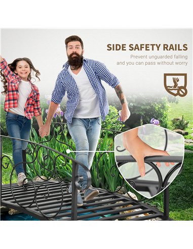 Outsunny 184cm Metal Arch Garden Garden Bridge, Safety Siderails, Arc Footbridge for Garden Creek, Stream, Pond, Black