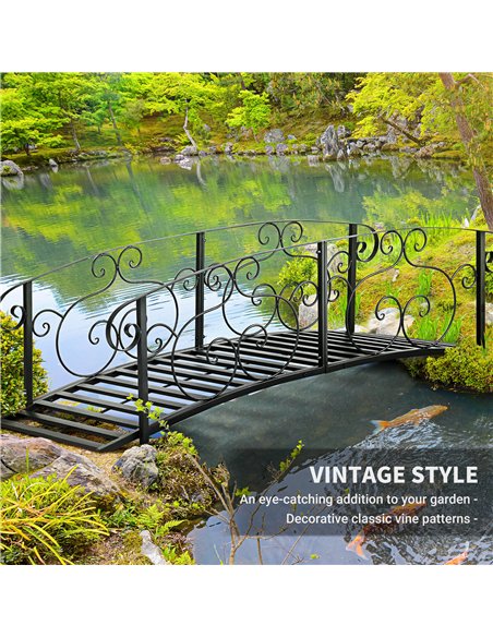 Outsunny 184cm Metal Arch Garden Garden Bridge, Safety Siderails, Arc Footbridge for Garden Creek, Stream, Pond, Black - pic 200883 | FastDaddyshop