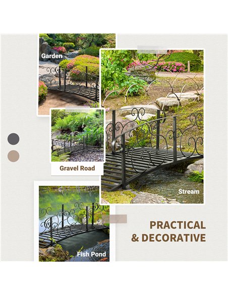 Outsunny 184cm Metal Arch Garden Garden Bridge, Safety Siderails, Arc Footbridge for Garden Creek, Stream, Pond, Black - pic 200884 | FastDaddyshop