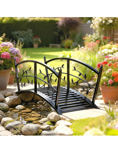 Outsunny 1.2M Metal Garden Bridge with Safety Railings, Outdoor Pond Bridge, Arch Decorative Footbridge for Creek Stream