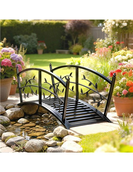 Outsunny 1.2M Metal Garden Bridge with Safety Railings, Outdoor Pond Bridge, Arch Decorative Footbridge for Creek Stream - pic 200889 | FastDaddyshop