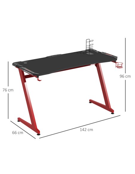 HOMCOM Gaming Desk Racing Style with Headphone Hook and Cup Holder, Black-Red - pic 20089 | FastDaddyshop