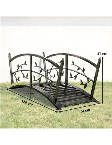Outsunny 1.2M Metal Garden Bridge with Safety Railings, Outdoor Pond Bridge, Arch Decorative Footbridge for Creek Stream