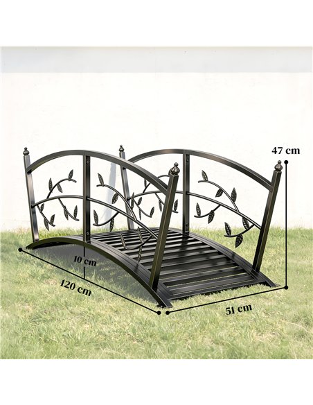 Outsunny 1.2M Metal Garden Bridge with Safety Railings, Outdoor Pond Bridge, Arch Decorative Footbridge for Creek Stream - pic 200890 | FastDaddyshop