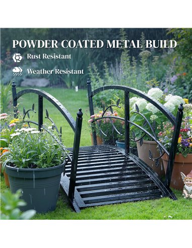Outsunny 1.2M Metal Garden Bridge with Safety Railings, Outdoor Pond Bridge, Arch Decorative Footbridge for Creek Stream