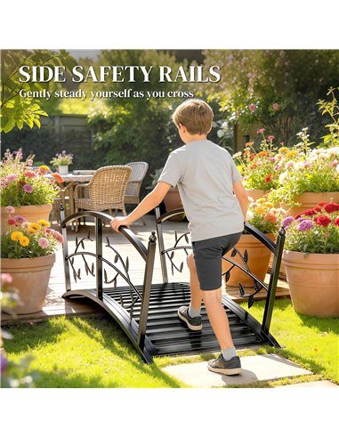 Outsunny 1.2M Metal Garden Bridge with Safety Railings, Outdoor Pond Bridge, Arch Decorative Footbridge for Creek Stream