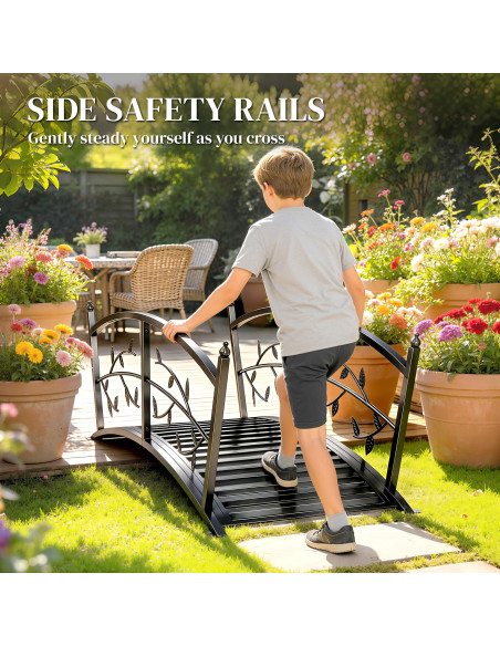 Outsunny 1.2M Metal Garden Bridge with Safety Railings, Outdoor Pond Bridge, Arch Decorative Footbridge for Creek Stream - pic 200893 | FastDaddyshop