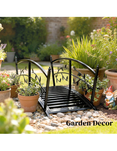 Outsunny 1.2M Metal Garden Bridge with Safety Railings, Outdoor Pond Bridge, Arch Decorative Footbridge for Creek Stream