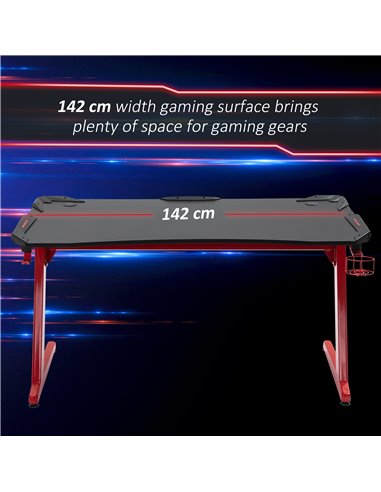 HOMCOM Gaming Desk Racing Style with Headphone Hook and Cup Holder, Black-Red