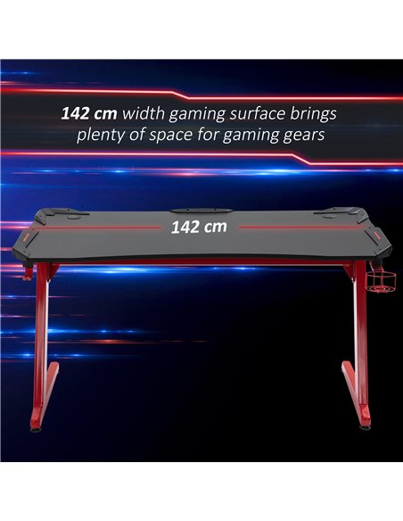 HOMCOM Gaming Desk Racing Style with Headphone Hook and Cup Holder, Black-Red - pic 20090 | FastDaddyshop