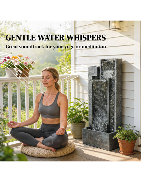 Outsunny Water Feature with LED Lights and Planter, 3-Tier Garden Water Fountain with Pump, Resin Waterfall Feature, Dark Grey - pic 200903 | FastDaddyshop