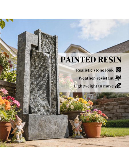 Outsunny Water Feature with LED Lights and Planter, 3-Tier Garden Water Fountain with Pump, Resin Waterfall Feature, Dark Grey - pic 200904 | FastDaddyshop