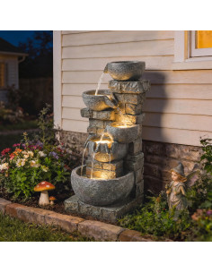 Outsunny Outdoor Water Fountain with LED Lights, 80cm Tall 5 Tiers Cascading Water Feature for Garden Patio Home Decor, Mixed 2
