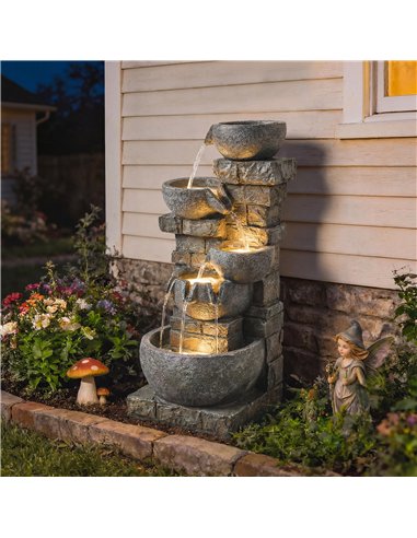 Outsunny Outdoor Water Fountain with LED Lights, 80cm Tall 5 Tiers Cascading Water Feature for Garden Patio Home Decor, Mixed