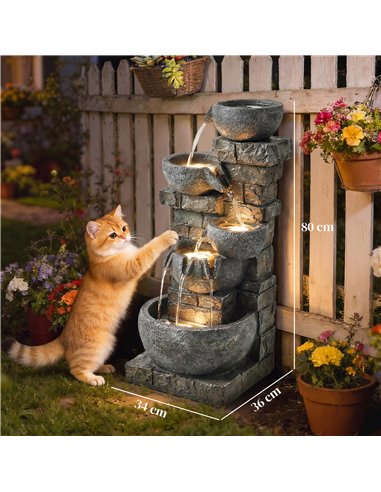 Outsunny Outdoor Water Fountain with LED Lights, 80cm Tall 5 Tiers Cascading Water Feature for Garden Patio Home Decor, Mixed