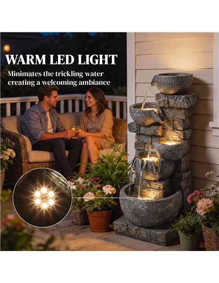 Outsunny Outdoor Water Fountain with LED Lights, 80cm Tall 5 Tiers Cascading Water Feature for Garden Patio Home Decor, Mixed - pic 200909 | FastDaddyshop