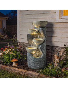 Outsunny Garden Water Feature, Outdoor Water Fountain with LED Lights and Pump, 5 Tier Cascading Waterfall Fountain for Indoor 2