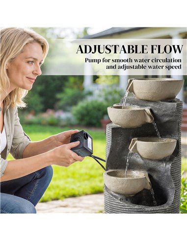 Outsunny Garden Water Feature, Outdoor Water Fountain with LED Lights and Pump, 5 Tier Cascading Waterfall Fountain for Indoor