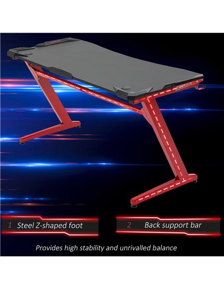 HOMCOM Gaming Desk Racing Style with Headphone Hook and Cup Holder, Black-Red - pic 20092 | FastDaddyshop