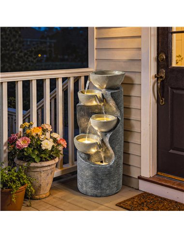 Outsunny Garden Water Feature, Outdoor Water Fountain with LED Lights and Pump, 5 Tier Cascading Waterfall Fountain for Indoor