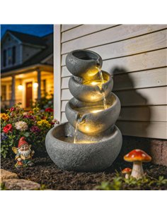 Outsunny 4-Tier Water Fountain Outdoor, Garden Water Feature with LED Lights and Pump, Freestanding Resin Waterfall for Patio 2