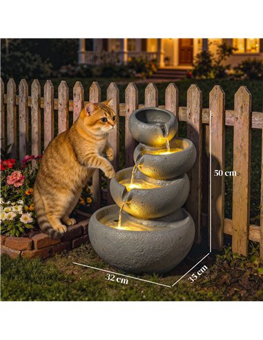 Outsunny 4-Tier Water Fountain Outdoor, Garden Water Feature with LED Lights and Pump, Freestanding Resin Waterfall for Patio