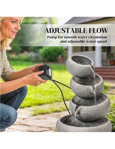 Outsunny 4-Tier Water Fountain Outdoor, Garden Water Feature with LED Lights and Pump, Freestanding Resin Waterfall for Patio