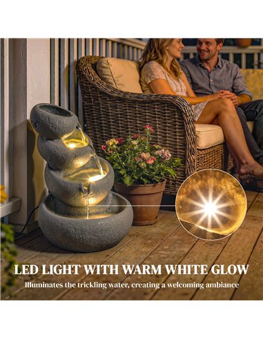 Outsunny 4-Tier Water Fountain Outdoor, Garden Water Feature with LED Lights and Pump, Freestanding Resin Waterfall for Patio
