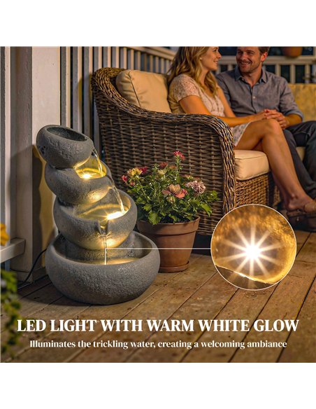 Outsunny 4-Tier Water Fountain Outdoor, Garden Water Feature with LED Lights and Pump, Freestanding Resin Waterfall for Patio - pic 200928 | FastDaddyshop