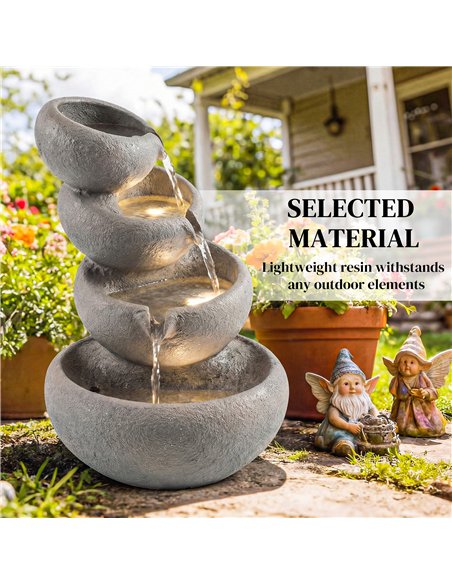 Outsunny 4-Tier Water Fountain Outdoor, Garden Water Feature with LED Lights and Pump, Freestanding Resin Waterfall for Patio - pic 200929 | FastDaddyshop
