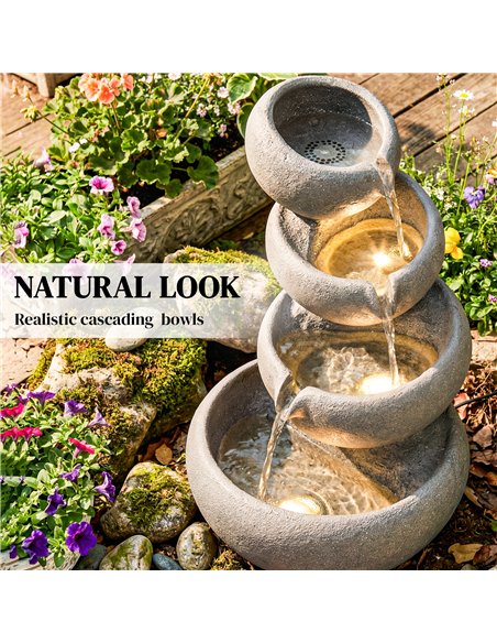 Outsunny 4-Tier Water Fountain Outdoor, Garden Water Feature with LED Lights and Pump, Freestanding Resin Waterfall for Patio - pic 200930 | FastDaddyshop
