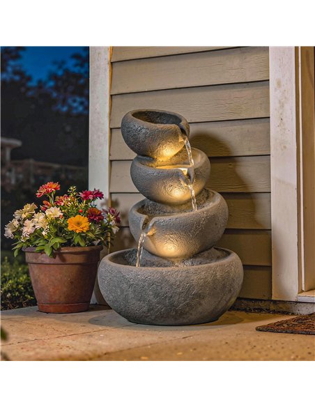Outsunny 4-Tier Water Fountain Outdoor, Garden Water Feature with LED Lights and Pump, Freestanding Resin Waterfall for Patio - pic 200932 | FastDaddyshop