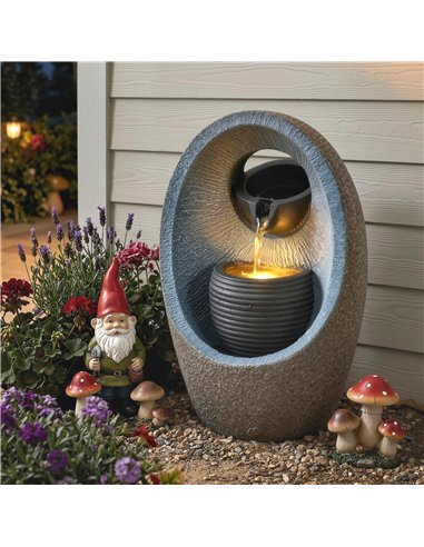 Outsunny Water Feature with 2-Tier Bowls, Garden Water Fountain with Pump and LED Lights, Resin Cascading Waterfall