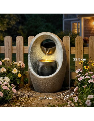 Outsunny Water Feature with 2-Tier Bowls, Garden Water Fountain with Pump and LED Lights, Resin Cascading Waterfall