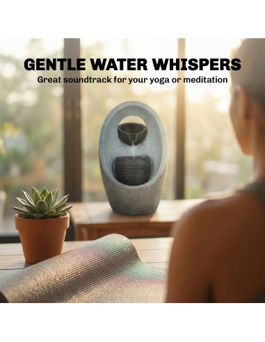 Outsunny Water Feature with 2-Tier Bowls, Garden Water Fountain with Pump and LED Lights, Resin Cascading Waterfall