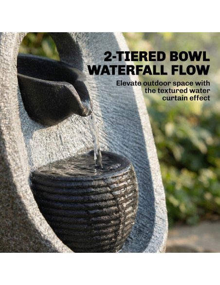 Outsunny Water Feature with 2-Tier Bowls, Garden Water Fountain with Pump and LED Lights, Resin Cascading Waterfall - pic 200938 | FastDaddyshop
