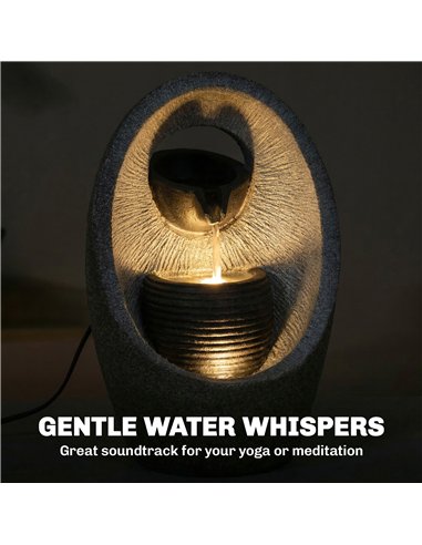 Outsunny Water Feature with 2-Tier Bowls, Garden Water Fountain with Pump and LED Lights, Resin Cascading Waterfall