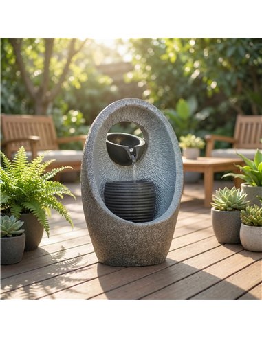 Outsunny Water Feature with 2-Tier Bowls, Garden Water Fountain with Pump and LED Lights, Resin Cascading Waterfall
