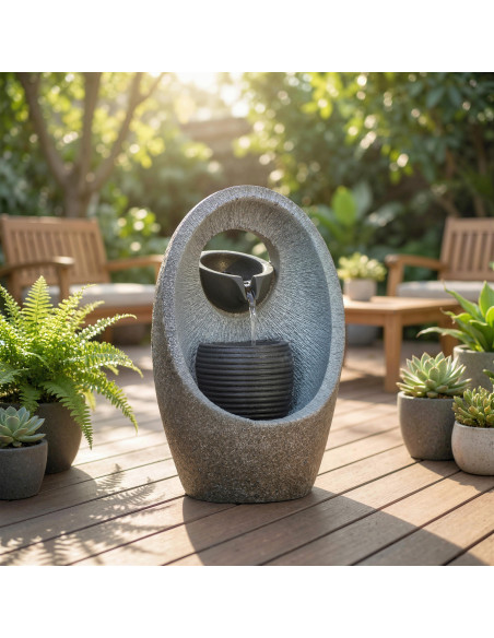 Outsunny Water Feature with 2-Tier Bowls, Garden Water Fountain with Pump and LED Lights, Resin Cascading Waterfall - pic 200940 | FastDaddyshop