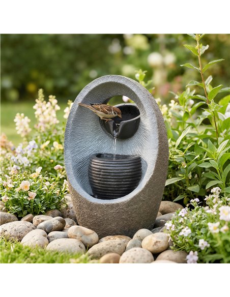 Outsunny Water Feature with 2-Tier Bowls, Garden Water Fountain with Pump and LED Lights, Resin Cascading Waterfall - pic 200941 | FastDaddyshop