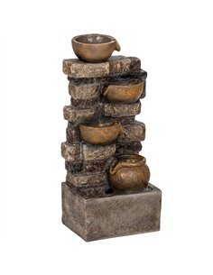 Outsunny 28" 5-Tier Outdoor Fountain, Cascading Waterfall Feature with LED Lights, Adjustable Flow, Rustic Brown