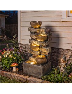 Outsunny 28" 5-Tier Outdoor Fountain, Cascading Waterfall Feature with LED Lights, Adjustable Flow, Rustic Brown 2