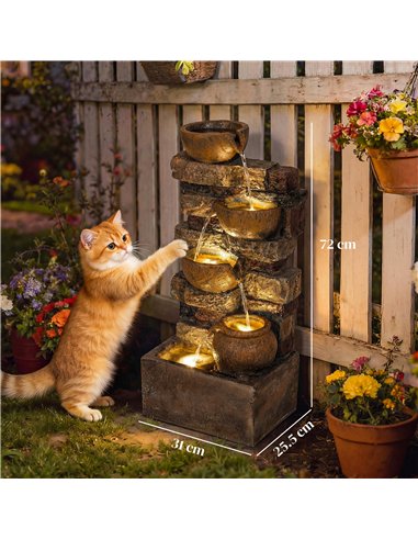 Outsunny 28" 5-Tier Outdoor Fountain, Cascading Waterfall Feature with LED Lights, Adjustable Flow, Rustic Brown