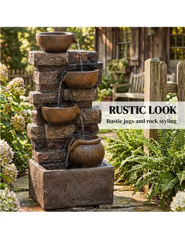 Outsunny 28" 5-Tier Outdoor Fountain, Cascading Waterfall Feature with LED Lights, Adjustable Flow, Rustic Brown