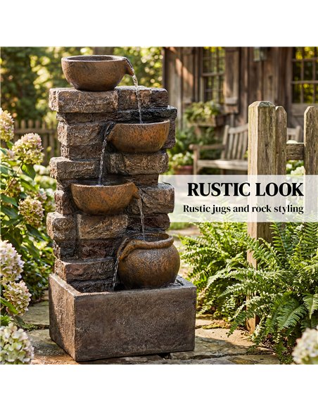 Outsunny 28" 5-Tier Outdoor Fountain, Cascading Waterfall Feature with LED Lights, Adjustable Flow, Rustic Brown - pic 200945 | FastDaddyshop