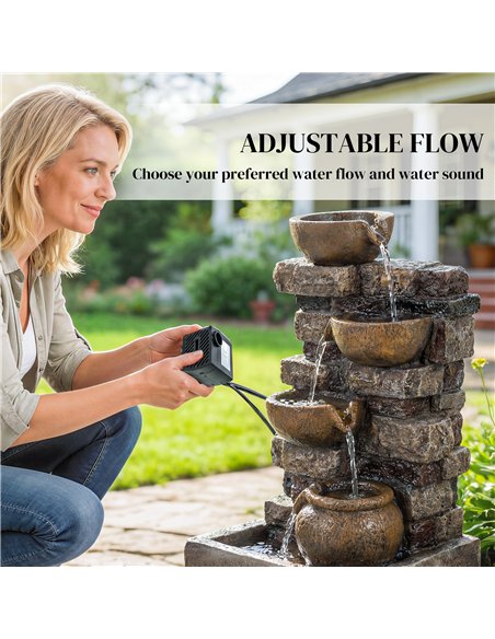 Outsunny 28" 5-Tier Outdoor Fountain, Cascading Waterfall Feature with LED Lights, Adjustable Flow, Rustic Brown - pic 200947 | FastDaddyshop