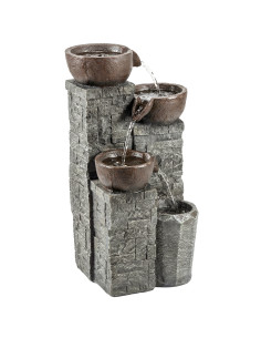Outsunny 4-Tier Outdoor Fountain, Cascading Waterfall, Garden Fountain with LED Lights, Adjustable Flow, Grey and Rustic Brown