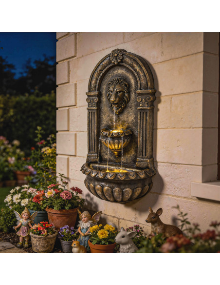Outsunny Wall-Mounted Water Fountain, 3-Tier Cascading Waterfall with LED Lights and Adjustable Flow for Patio, Rustic Brown - pic 200970 | FastDaddyshop